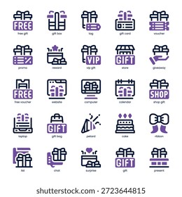 Pack de iconos de regalo gratis para tu Sitio web, móvil, presentación y diseño de logotipo. Icono de regalo gratis diseño de doble tono. Ilustración gráfica de Vector y trazo editable.