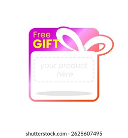 Free gift illustration with ribbon wrapped box, product placeholder, and promotional text. Perfect for marketing banners, online shops, social media, promotions, and giveaway announcements