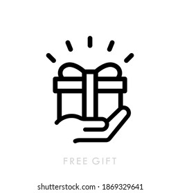 Free gift line icon. Vector business template. Present gift box icon. Hand holding gift. Vector illustration