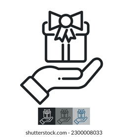 Free gift linear icon. Attracting potential customers. Marketing tactic. Promo products. Contour symbol. Vector outline drawing.