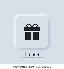 Free Gift logo. Surprise box icon. Amazing gift. Gift box logo. Special holiday, birthday. Vector EPS 10. UI icon. Neumorphic UI UX white user interface web button. Neumorphism