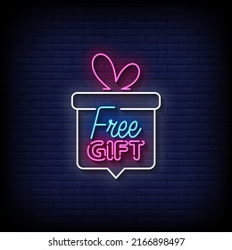 Free Gift Neon Sign On Brick Wall Background Vector