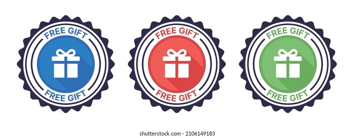 Juego de etiquetas redondas de regalo gratuito. Concepto de promoción