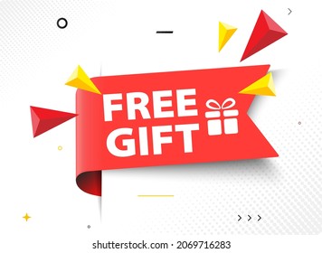 Free Gift Sign and Tag. Box banner. Vector illustration 