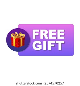 Free gift tag. Element with a gift. Box banner. Vector illustration