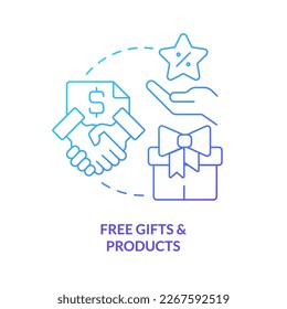 Free gifts and products concept blue gradient icon. Exclusive proposition. Loyalty program. Member benefits abstract idea thin line illustration. Isolated outline drawing. Myriad Pro-Bold font used