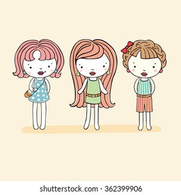 free girls on the yellow background, vector illustration