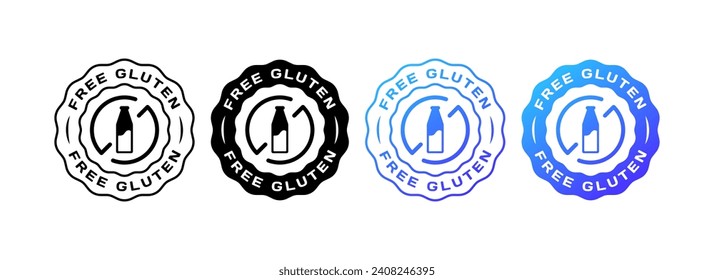 Free gluten stamps. Flat, blue, milk icon, free gluten signs icons. Vector icons