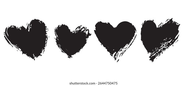 Free Grunge Hearts Downloadable Black and White Clipart.