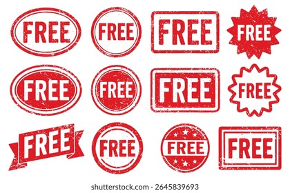 Gratis grunge gestempeld pictogram symbool vector met ruwe. Gratis grungy rubber stempel distressed textuur en gedurfde letters. Ideaal voor labels, banners, promoties. Vector illustratie afbeelding. Geïsoleerd op wit 