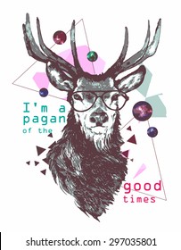 Free hand abstract illustration of deer in hipster style