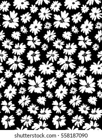 free hand bold floral print vector black and white