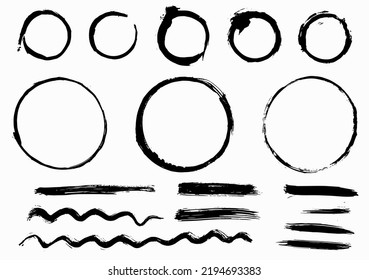 Free hand brush circles, waves, brush strokes lines. Isolated, vector. Elements for design.