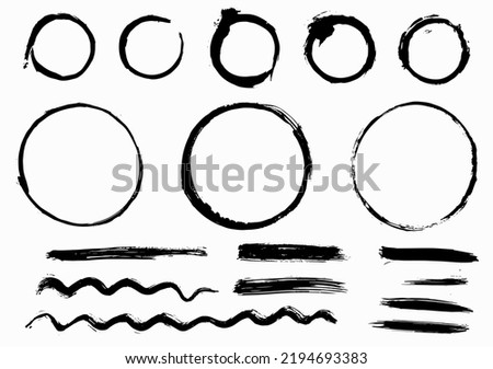 Free hand brush circles, waves, brush strokes lines. Isolated, vector. Elements for design.