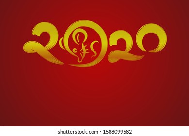 free hand brush style with gold rat shape in 2020 text for Happy new year 2020 concept