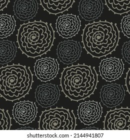 Free hand dark seamless pattern with abstract flowers for home textile fabric print design. Ideas for pillow case, bedspread, furniture upholstery, curtain, tablecloth. Hand drawn floral illustration.