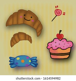Free hand draw cake candy sweet paint vector