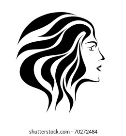 Free hand drawing abstract face of beautiful romantic girl isolated on white background (vector eps 8)