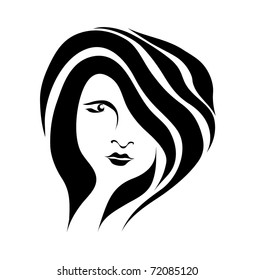 Free hand drawing abstract face of beautiful romantic girl isolated on white background (vector eps 8)