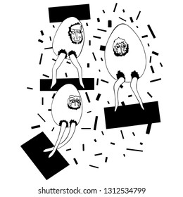 free hand drawing, abstract human and egg. freedom celebrate party. inking doodle style background. vector illustration.