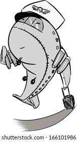 free hand drawing illustration of funny air plane dress captain uniform