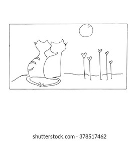 Free hand drawing love cats white background