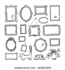 Free hand drawing of picture frames. Doodle style objects collection. 