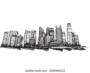 Free hand drawing sketch vector panoramic singapore city 