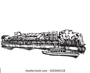 Free hand drawing sketch vector panoramic singapore city 