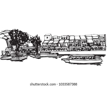 Free hand drawing sketch vector panoramic singapore city 