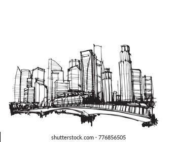 Free hand drawing sketch vector panoramic singapore city 