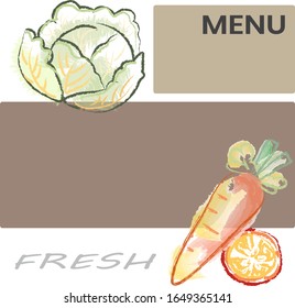 Free hand drawing vector.fresh cabbage tomato and carrot on black background.