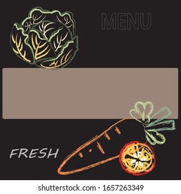 Free hand drawing vector.fresh cabbage tomato and carrot on black background.