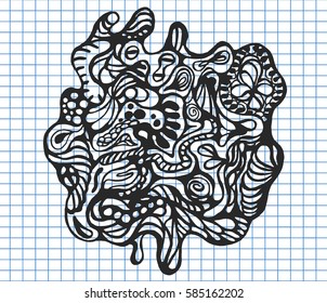 Free hand drawn abstract composition on copybook background. Vector illustration. 