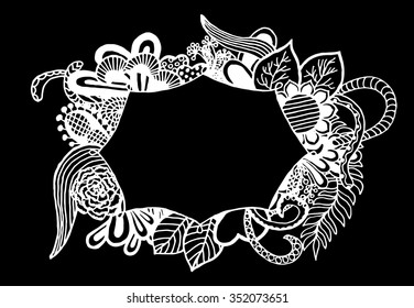 Free hand drawn border on black background. Vector illustration.