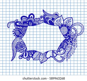Free hand drawn border on copybook background. Vector illustration.