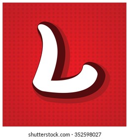 free hand drawn capital letters white colors isolated on red background.