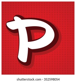 free hand drawn capital letters white colors isolated on red background.