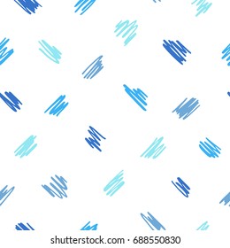 Free hand drawn diagonal scrawl, scratch, scribble seamless vector pattern. Cute, tiny uneven zigzag brush strokes texture. Doodle style spots, specks, flecks abstract background. Shades of blue.