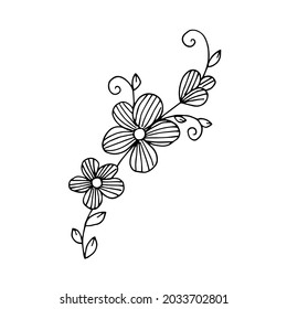 Free hand drawn floral arrangement element in doodle or sketch style. For greeting card, poster, invitation, coloring book page.