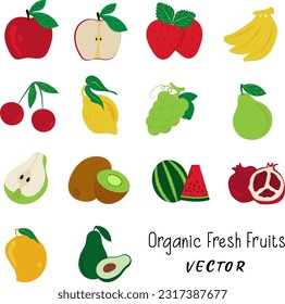 Free Hand drawn Fresh Organic Fruits Vector Graphics Collection For Banner and Marketing.