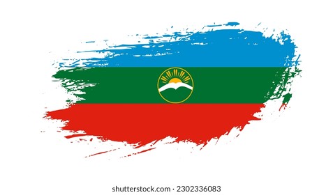 Free hand drawn grunge flag of Karachay-Cherkessia on isolated white background