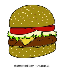 Free hand drawn of Hamburger with cheese on white background