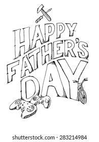 Free hand drawn Happy father`s day. White background. Vector.