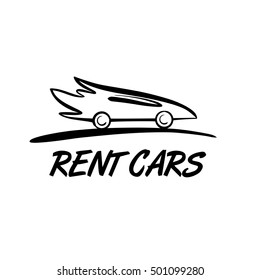 Free hand drawn illustration of vintage style car rental emblem. Vector logo design template. Rent cars logo.