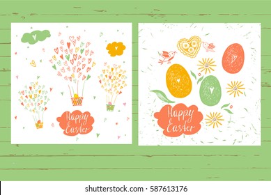 Free hand drawn lettering and doodles elements. Vector greeting card text template with heart and balloon.  Happy Easter.