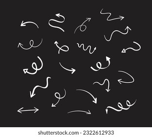 Free hand drawn line drawing arrow set design isolated on back background
