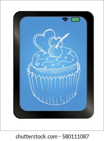 Free hand drawn muffin on background plate. Vector illustration.
