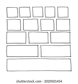 Free hand drawn rectangles and squares in various sizes. Doodle highlighting graphic elements. Vector illustration drawn by a pen isolated on a white background.