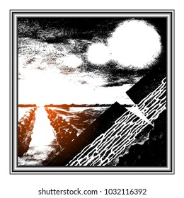 Free hand drawn sketch composition with color tint on square frame border